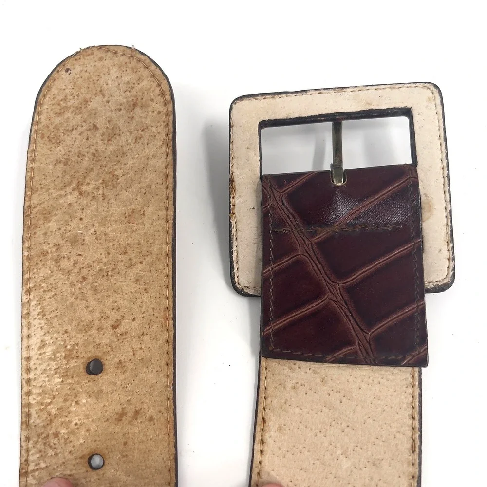Vintage Cipriani Womens Wide Belt‎ Brown Alligator Embossed Italian Leather S/M
